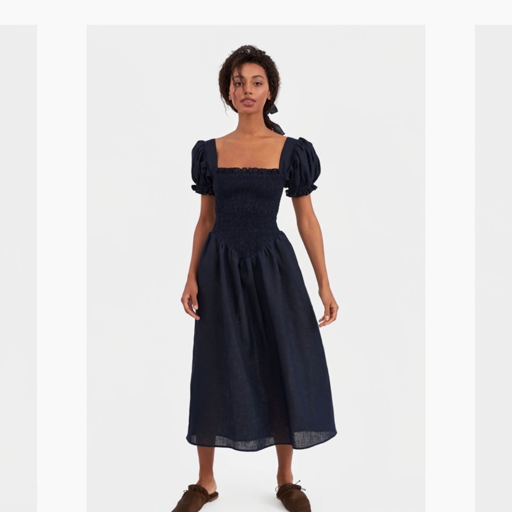 Sleeper Belle Navy Linen Dress NWT